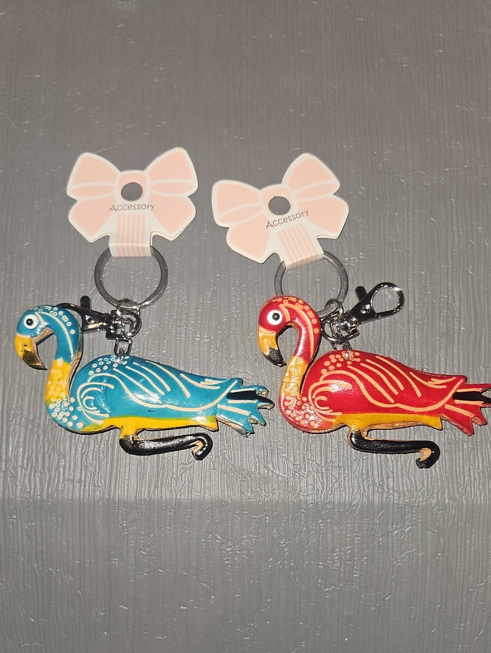 Leather 3d Flamingo Keychains New